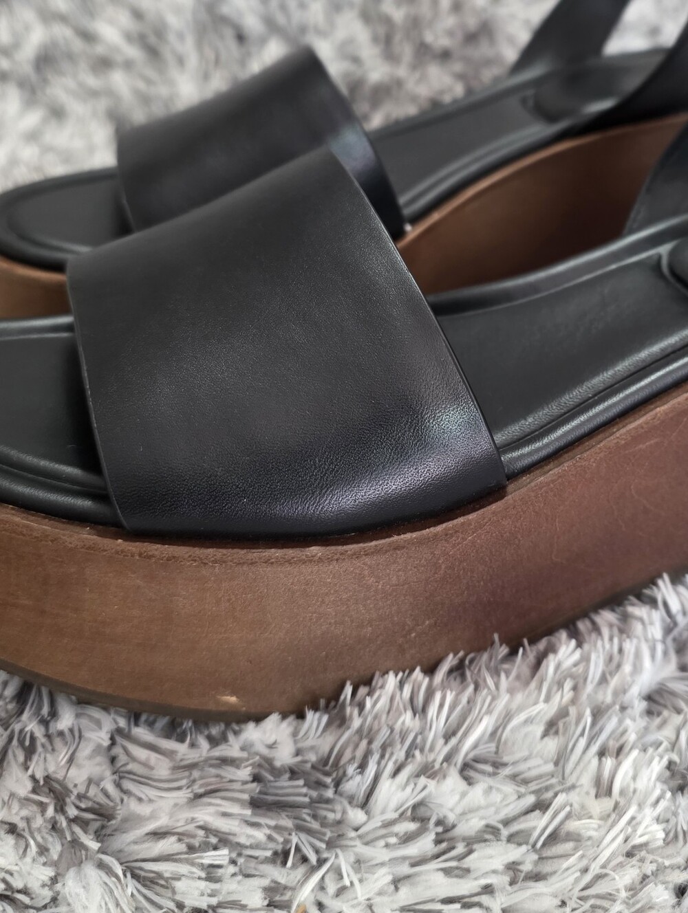 Vince Black Leather Wedge Sandals - Black - Picture 5 of 5